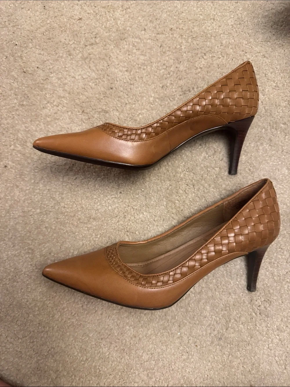 Circa Joan and David Luxe Series Tan Woven Pointed-Toe Flats